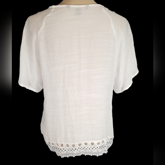 Zac & Rachel Square Neckline Short Sleeves White Top. Size PL - Picture 4 of 12